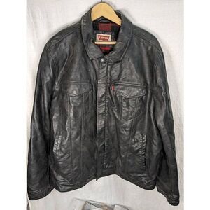 RARE Levi's Faux Leather Wool Blend Red Buffalo Plaid Lined Biker Jacket XL